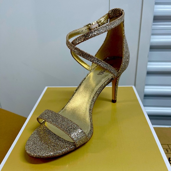 Michael Kors Ava Mid Sandal Glitter Sand 5/7/8/8.5/9 - Picture 2 of 10